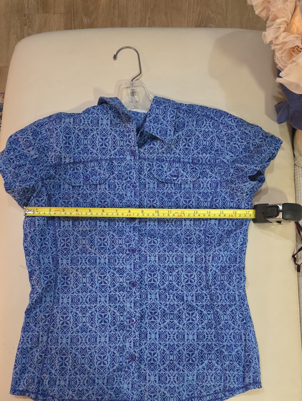 Columbia Small Womens Blue Patterned Short-Sleeve Button-Up Shirt Cotton Outdoor - Picture 11 of 13
